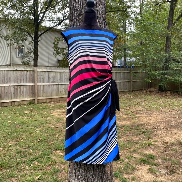 Vintage Dresses & Skirts - Vintage R&K Originals Colorful Striped Ruched Tie Dress